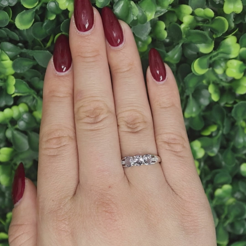 3-Stone Pink Spinel Diamond Band Ring 10K White Gold 0.77 CTW Size 7 Ladies