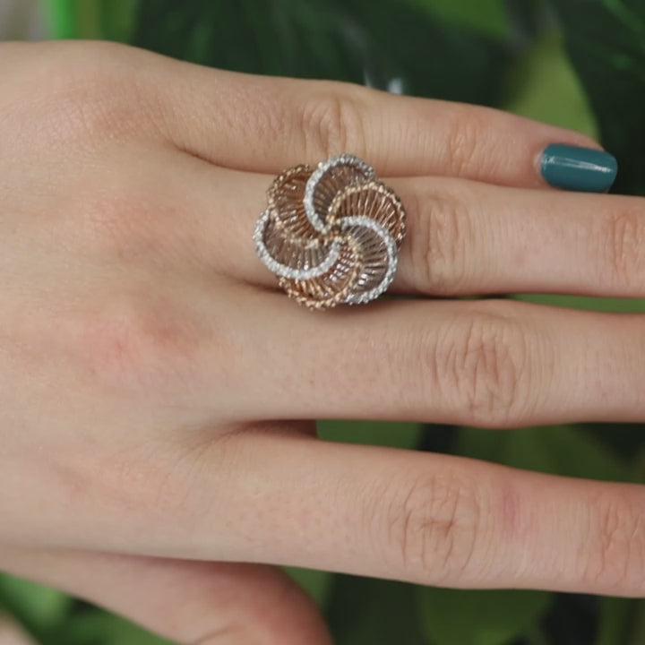 Cognac Diamond Spiral Swirl Cocktail Ring 1.55 TW 14K Gold Size 5.25 Ladies