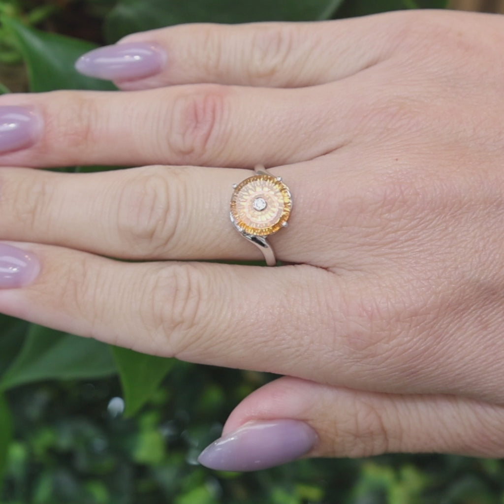 Glenn Lehrer Torus Ring Citrine Diamond Ring 10K White Gold Size 7