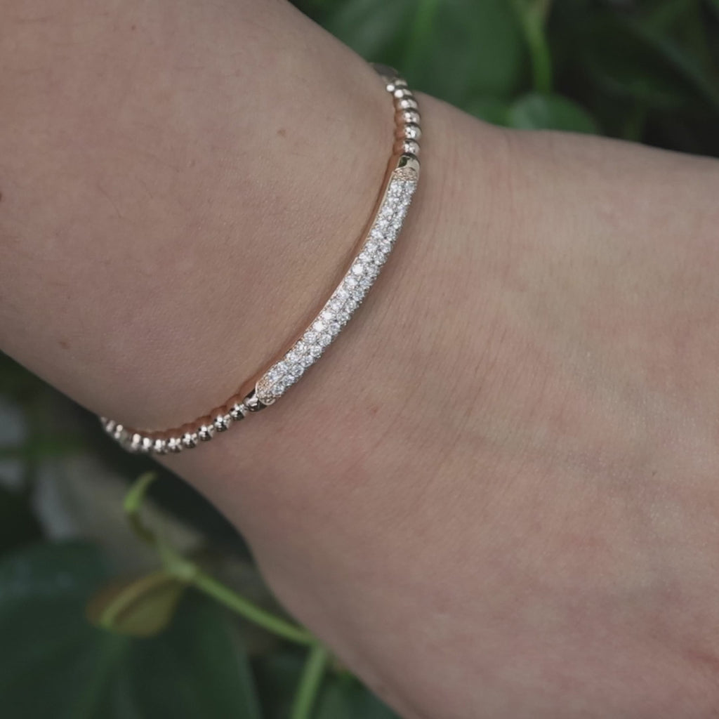 1.50 TW Diamond Ball Link Odelia Bangle Bracelet 18K Rose Gold Ladies 6.5"