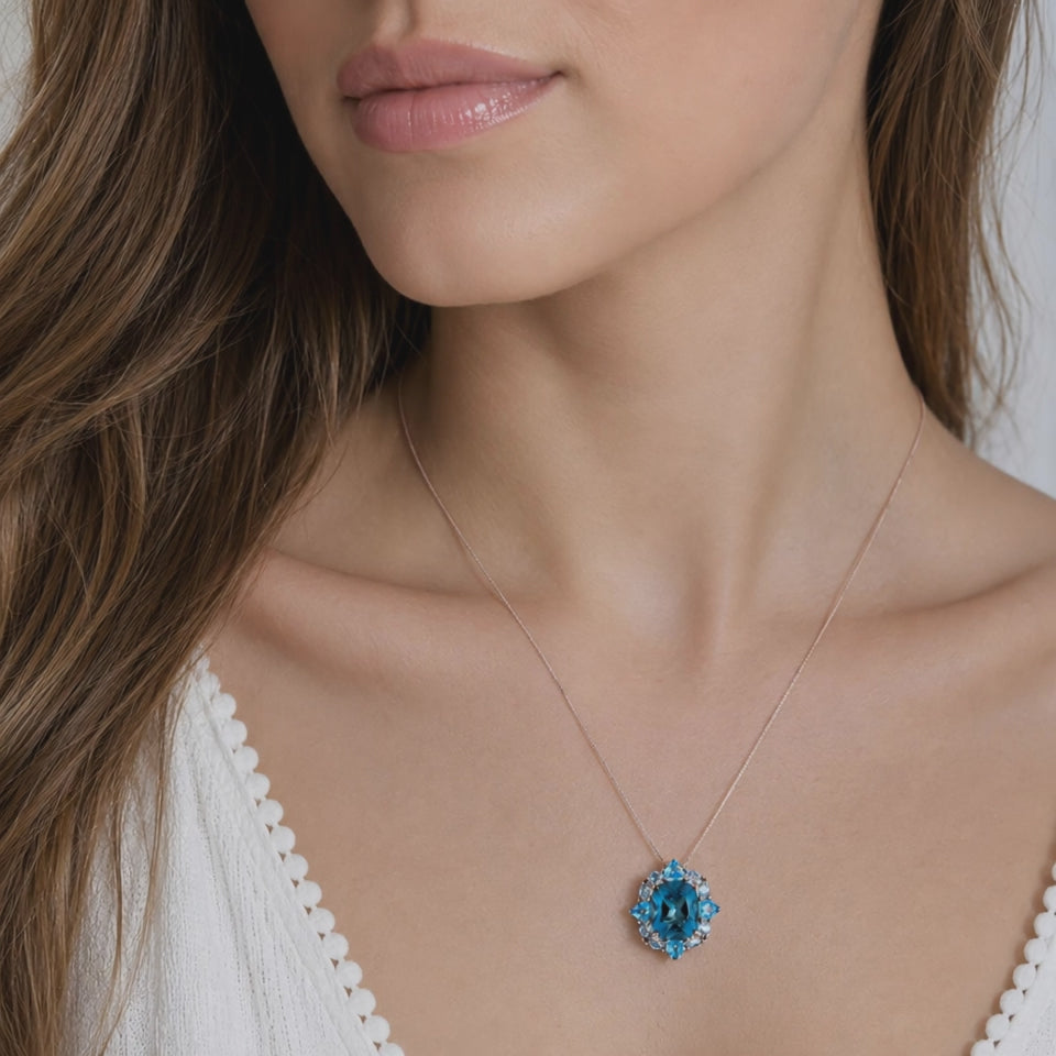 Le Vian Blue Topaz Pendant Chain Necklace 14K Rose Gold 5.96CTW 18"
