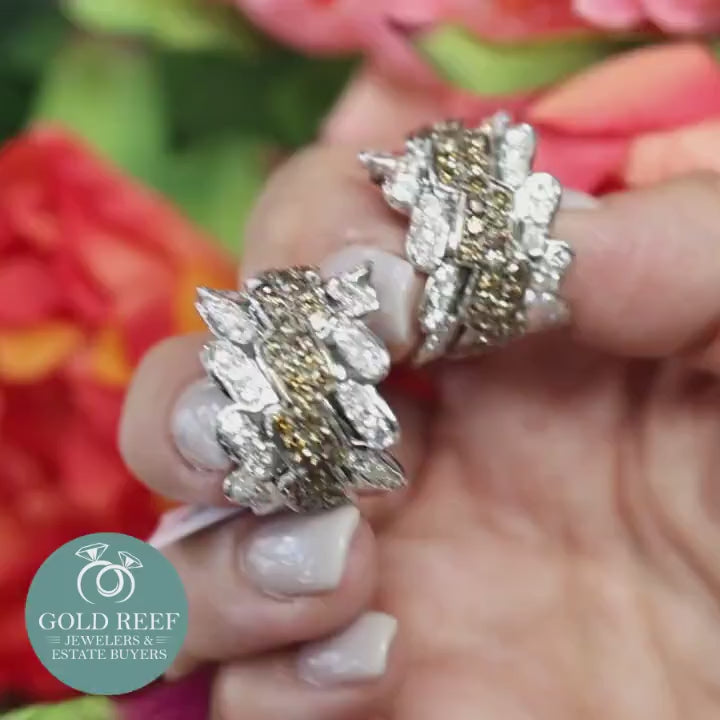 5.00 TW Cognac Diamond Hoop Earrings 18K White Gold Omega Backs 0.85" Ladies