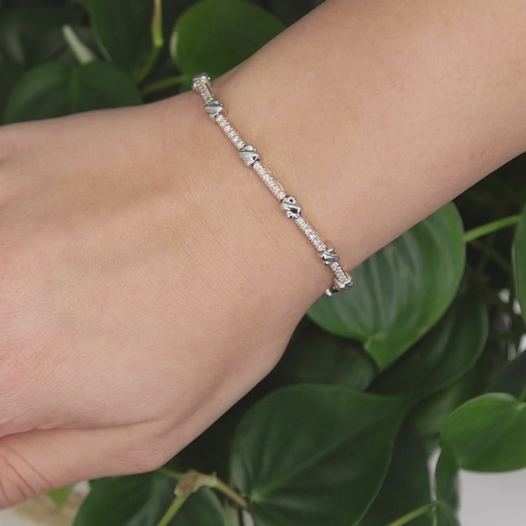 Diamond X Link Station Bracelet 14K Rose and White Gold 1.20 TW 7.25" Estate