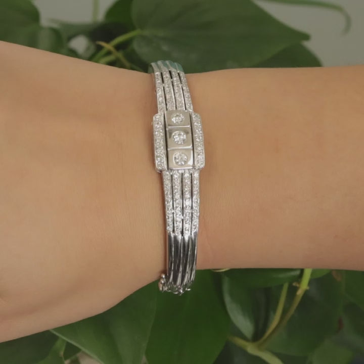 4-Row Diamond Bangle Bracelet 18K White Gold 1.50 TW Ladies Estate 7"