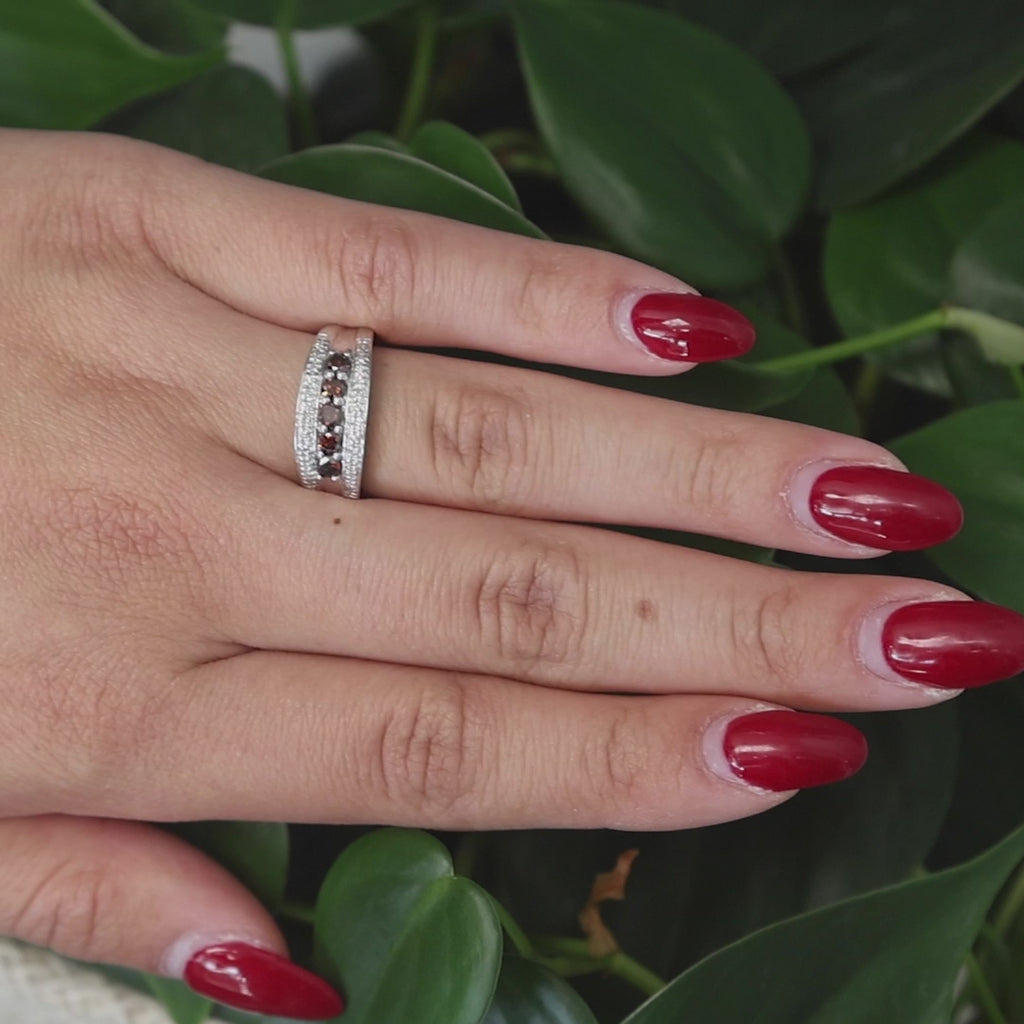 5-Stone Cognac Diamond Accented Band Ring 18K White Gold 0.85 TW Size 7.25