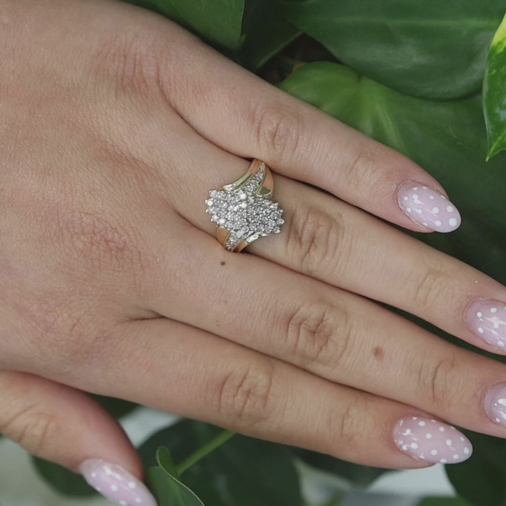 Cluster Diamond Cascade Ring Cocktail 10K Gold 0.65 TW Size 6.75 Ladies Estate