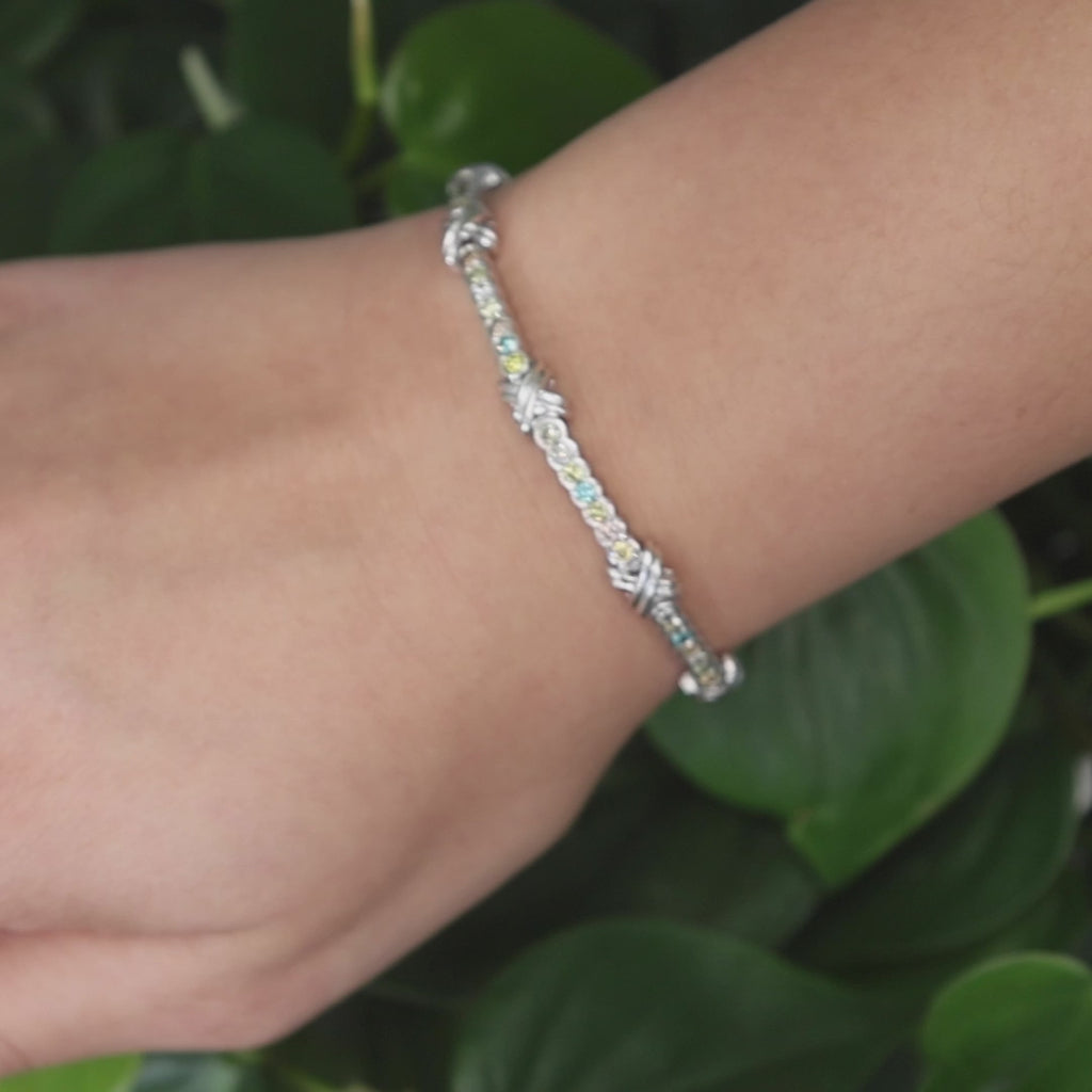 3.50 TW Multi Color Diamond X Link Station Bracelet 14K White Gold 7" Ladies