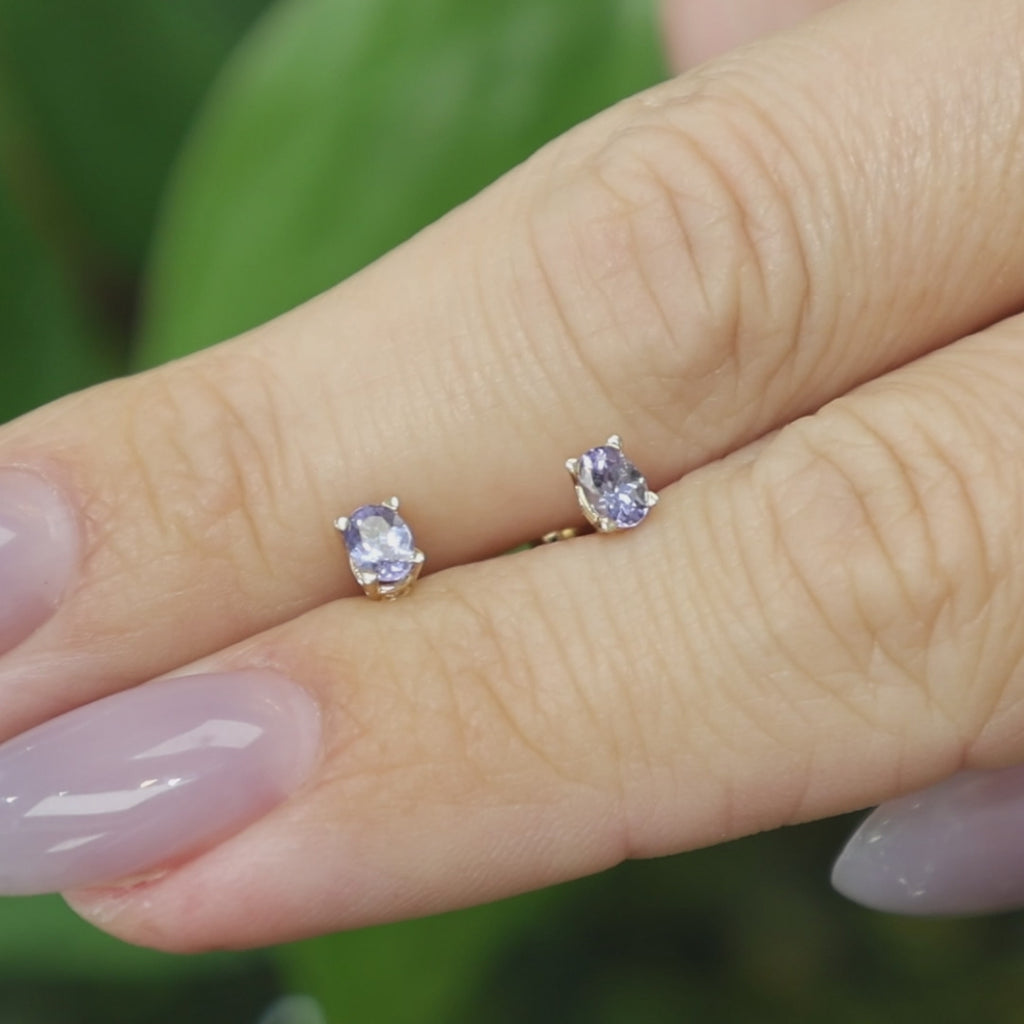 Natural Tanzanite Oval Stud Earrings 10K Yellow Gold 0.30 CTW
