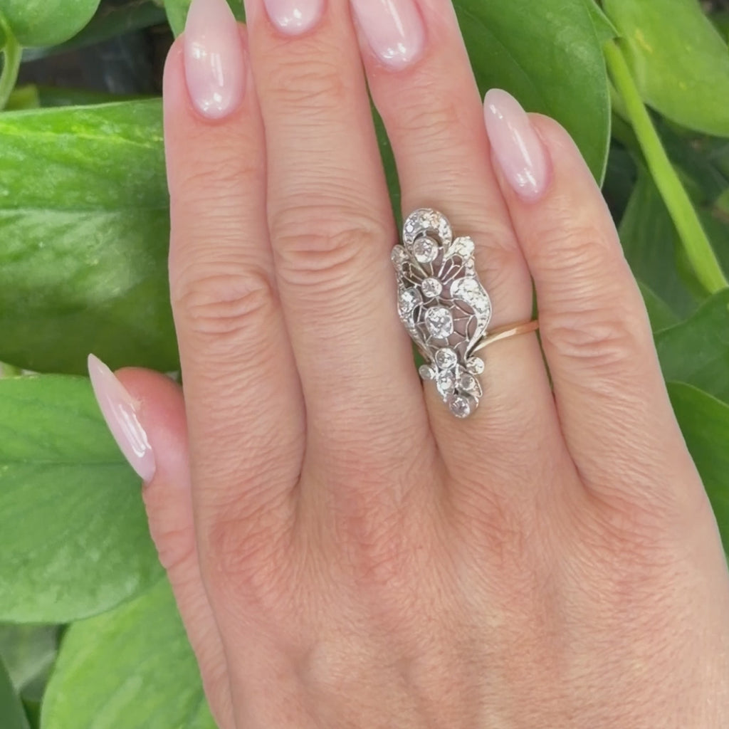 Antique Edwardian Old European Diamond Filigree Ring 14K Gold Platinum 1.15 CTW