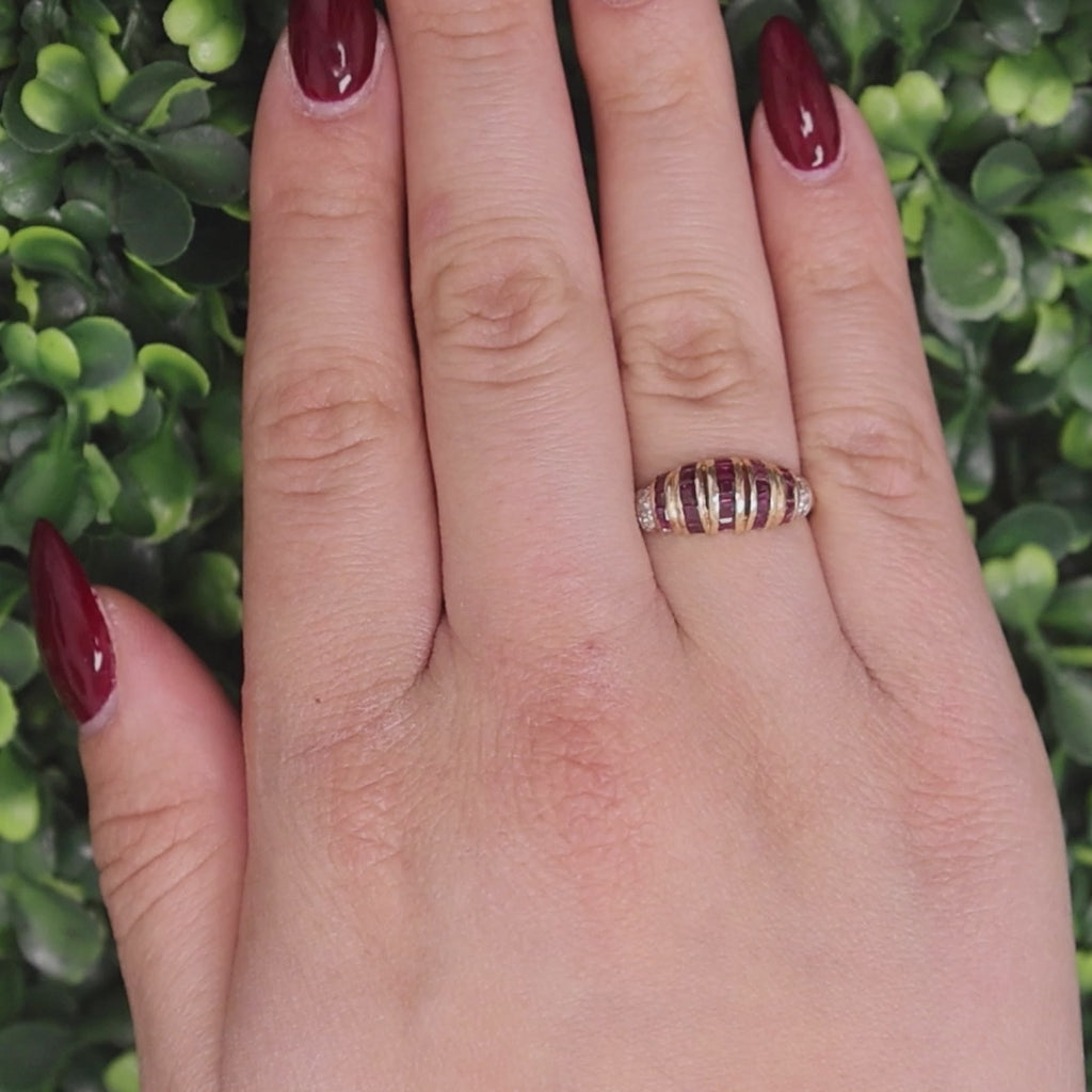 Princess Ruby Diamond Dome Ring 14K Gold 0.66 CTW Size 7.5 Ladies Estate