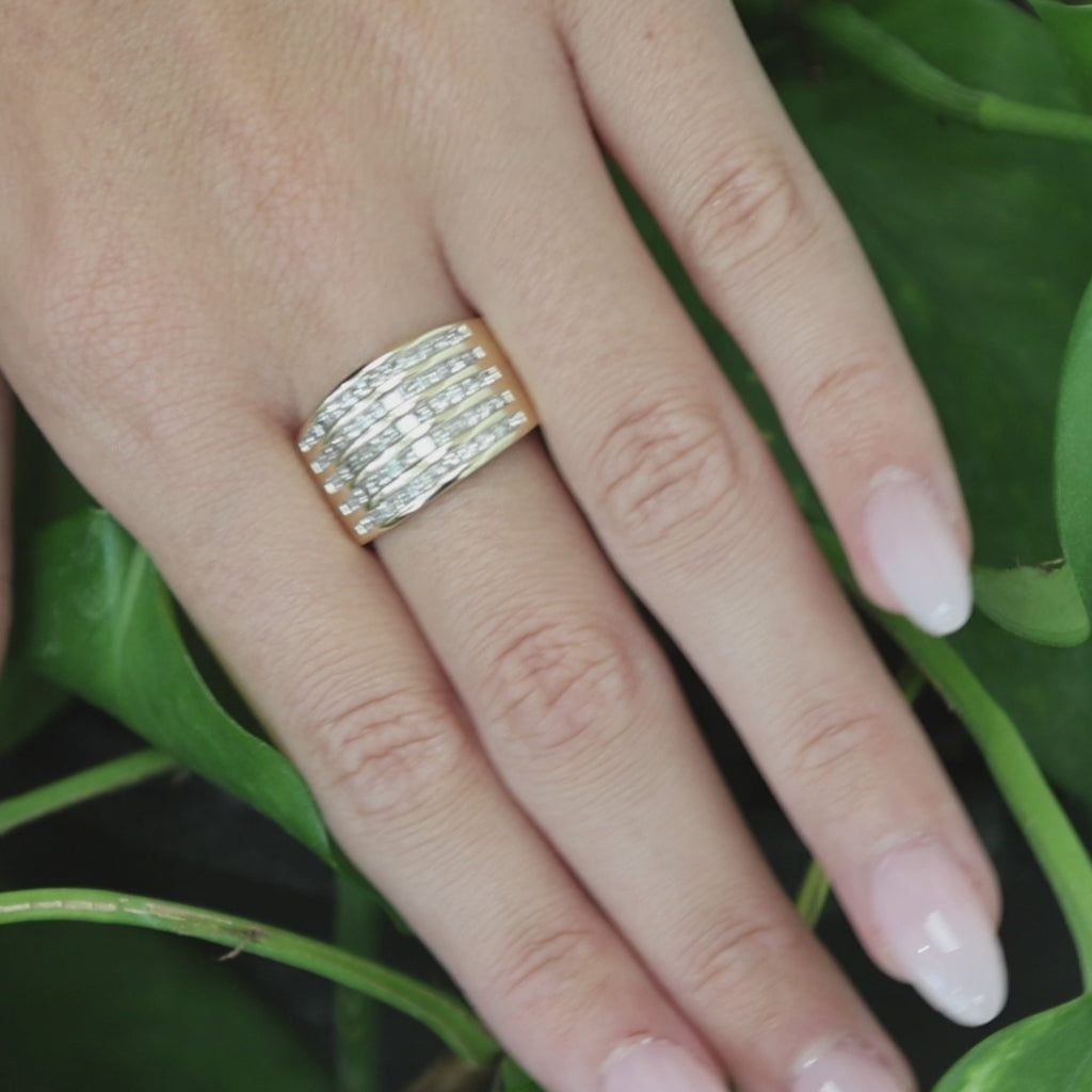 14K Yellow Gold 1.25CTW Princess Diamond 5 Row Band Ring Size 7.5