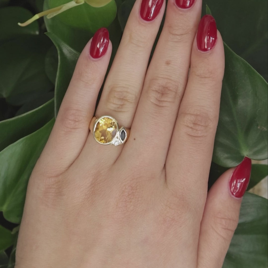 MANFREDI Citrine Sapphire Diamond Statement Ring 18K Yellow Gold 3.48 TW SZ 5.75