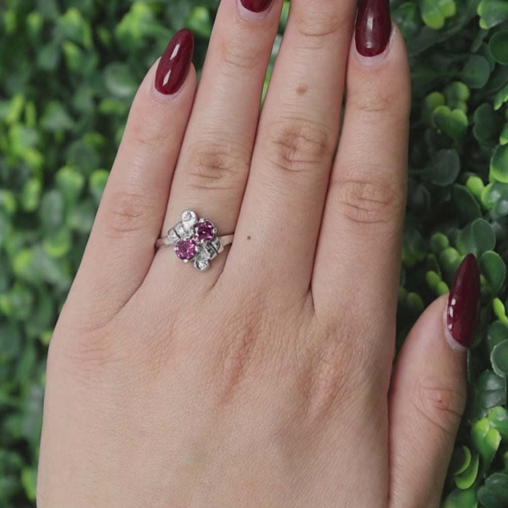 Rhodolite Garnet Gemstone Bypass Ring 14K White Gold 1.20 CTW Size 7.75 Ladies