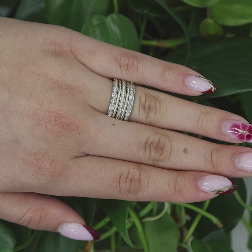 Effy 3-Row Diamond Wide Band Ring 14K Gold 0.75 TW Size 7.25 Ladies Estate