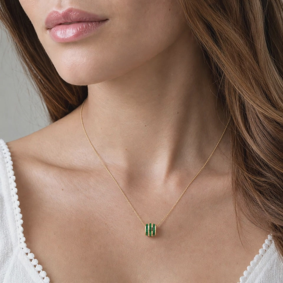 14K Gold Emerald Barrel Pendant Chain Necklace 1.32CTW Estate 20" 8mm Gift