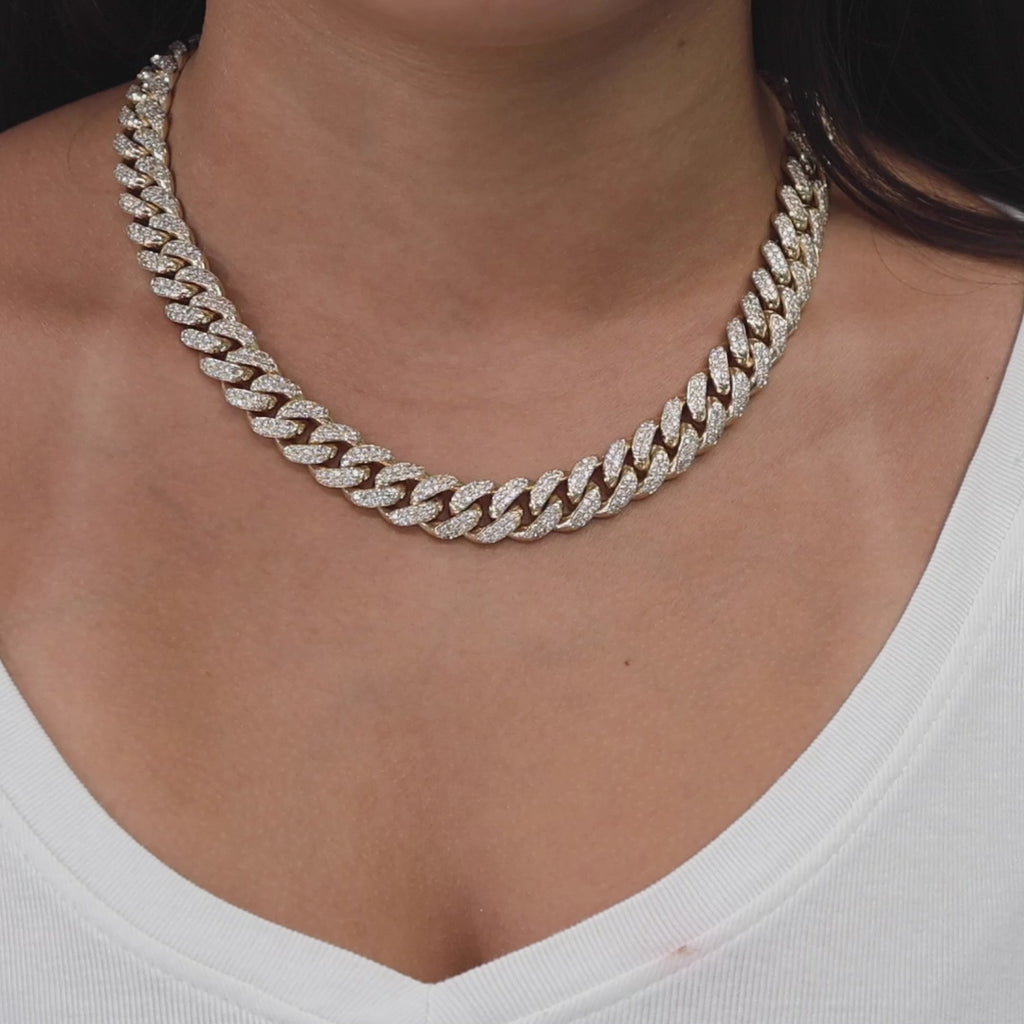 Men's Diamond Cuban Link Chain Necklace 10K Yellow Gold 20 TW 19" Unisex