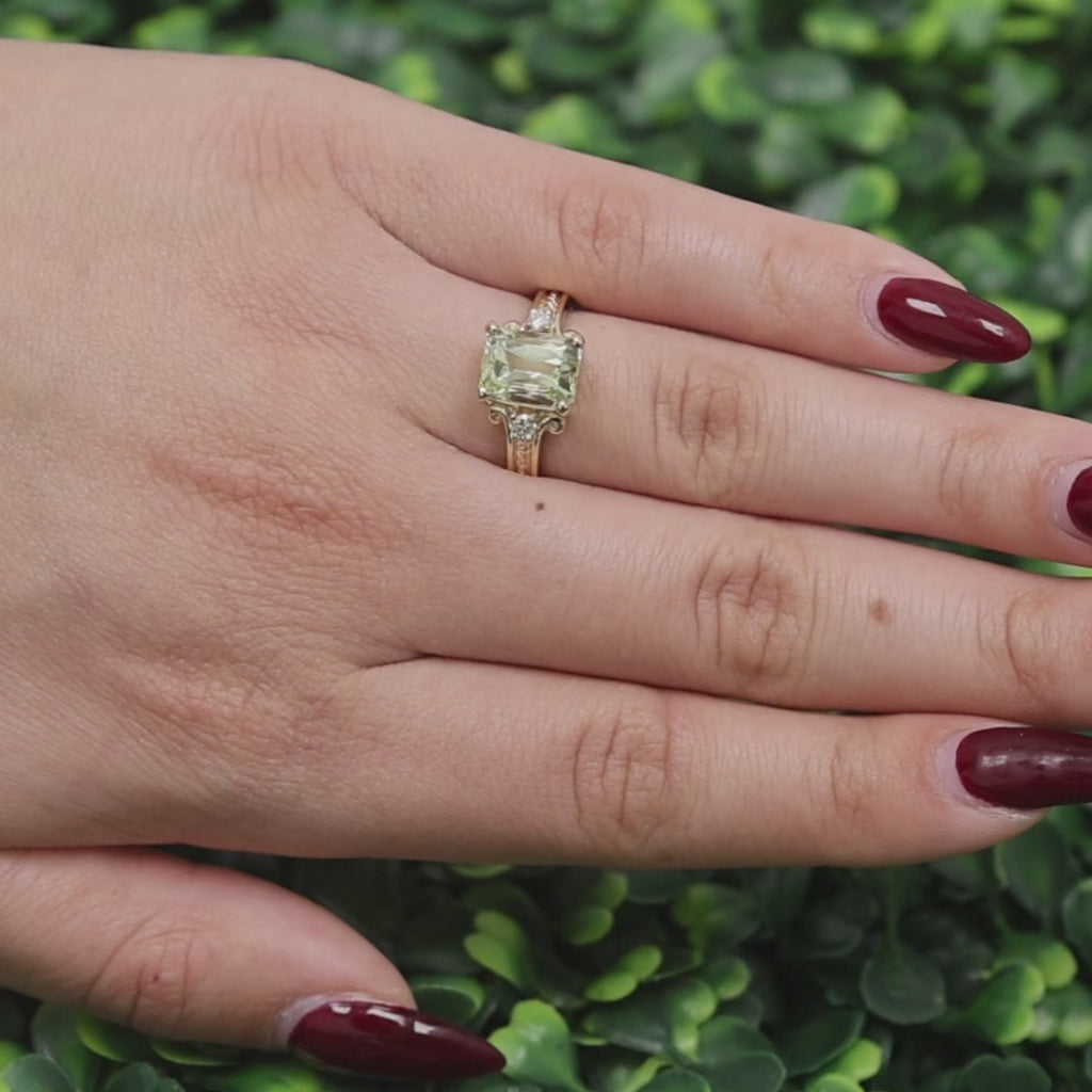 Green Yellow Beryl Diamond Accent Solitaire Ring 14K Yellow Gold 3 CTW Size 7.25