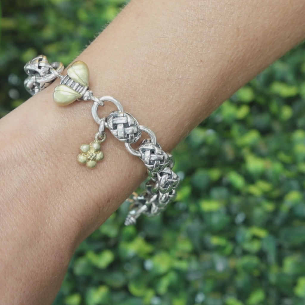 SAINT BY SARAH JANE Silver & Gold Keegan Bracelet With Bee & Blossom 8.25"