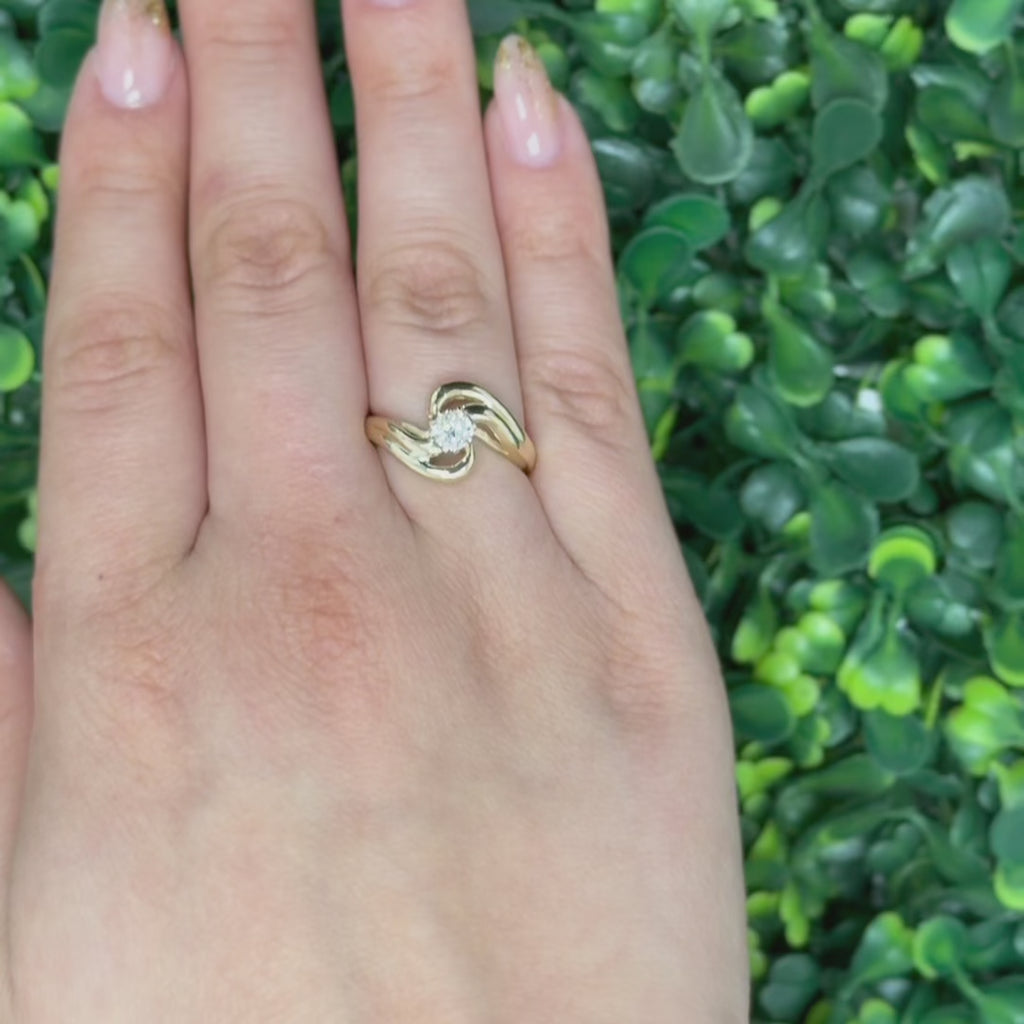 Diamond Solitaire Bypass Ring 14K Yellow Gold 0.38 CT Size 6.25 Ladies Estate