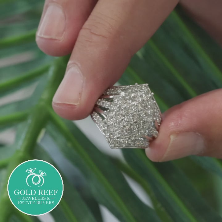 10K White Gold 2.00CTW Diamond Cluster Cocktail Ring Size 6.75 Estate