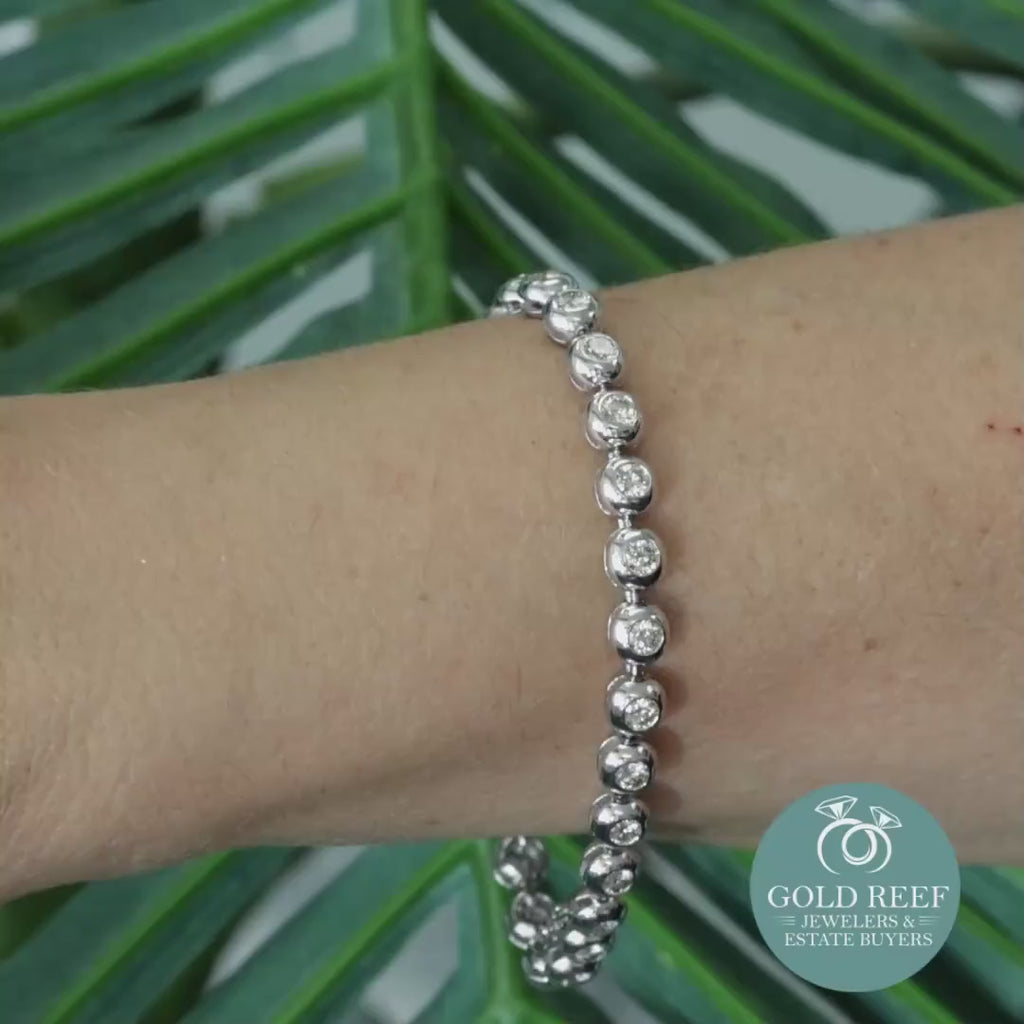 4.50 TW Round Diamond Tennis Bracelet 14K White Gold Bezel Set Diamonds 7.5"