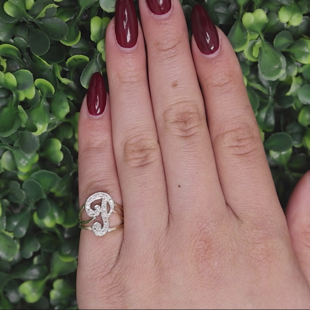 Fancy Letter P Diamond Statement Ring Two-Tone Gold 0.15 TW Size 4 Estate