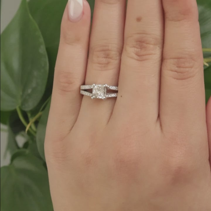 Solitaire Princess Diamond Accent Engagement Ring 18K White Gold 1.53 TW Size 7