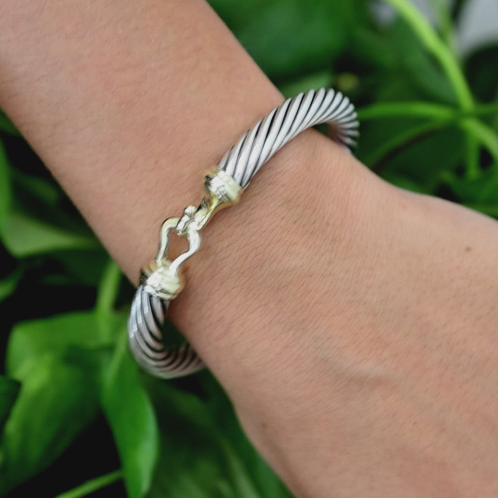 David Yurman 14K Gold Sterling Silver Cable Buckle Bracelet 7mm 6.5" DY