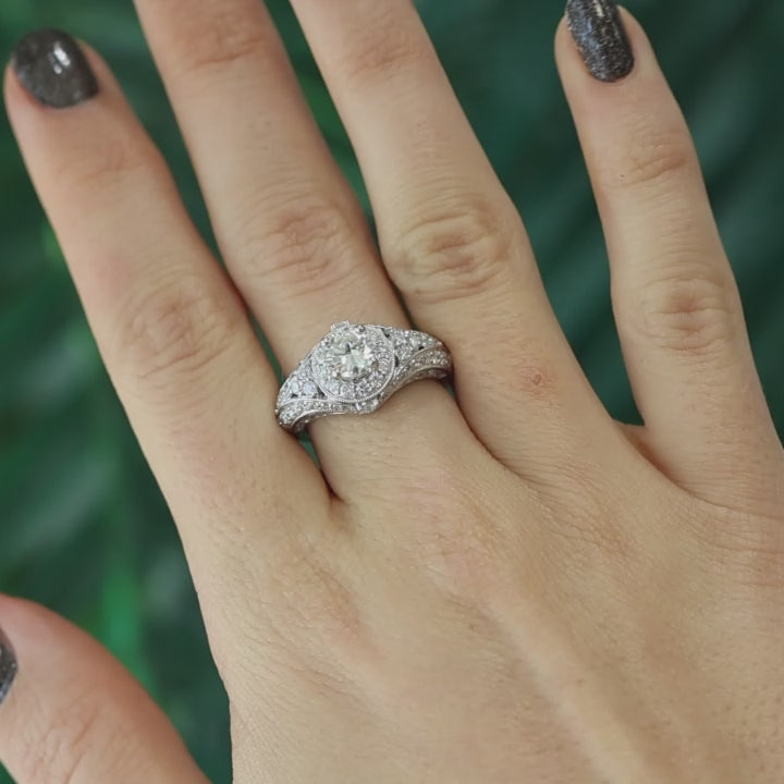 GIA Round Diamond Engagement Ring W/Accents 18K White Gold 2.28 TW SZ 6.75