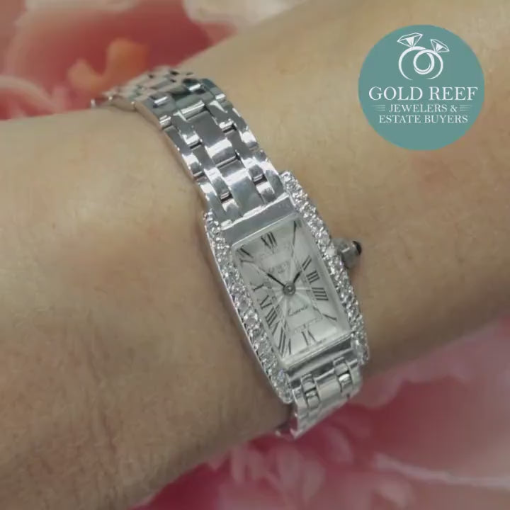 Ladies Geneve Italian Diamond Watch 14K White Gold Roman Numerals Size 5.75"