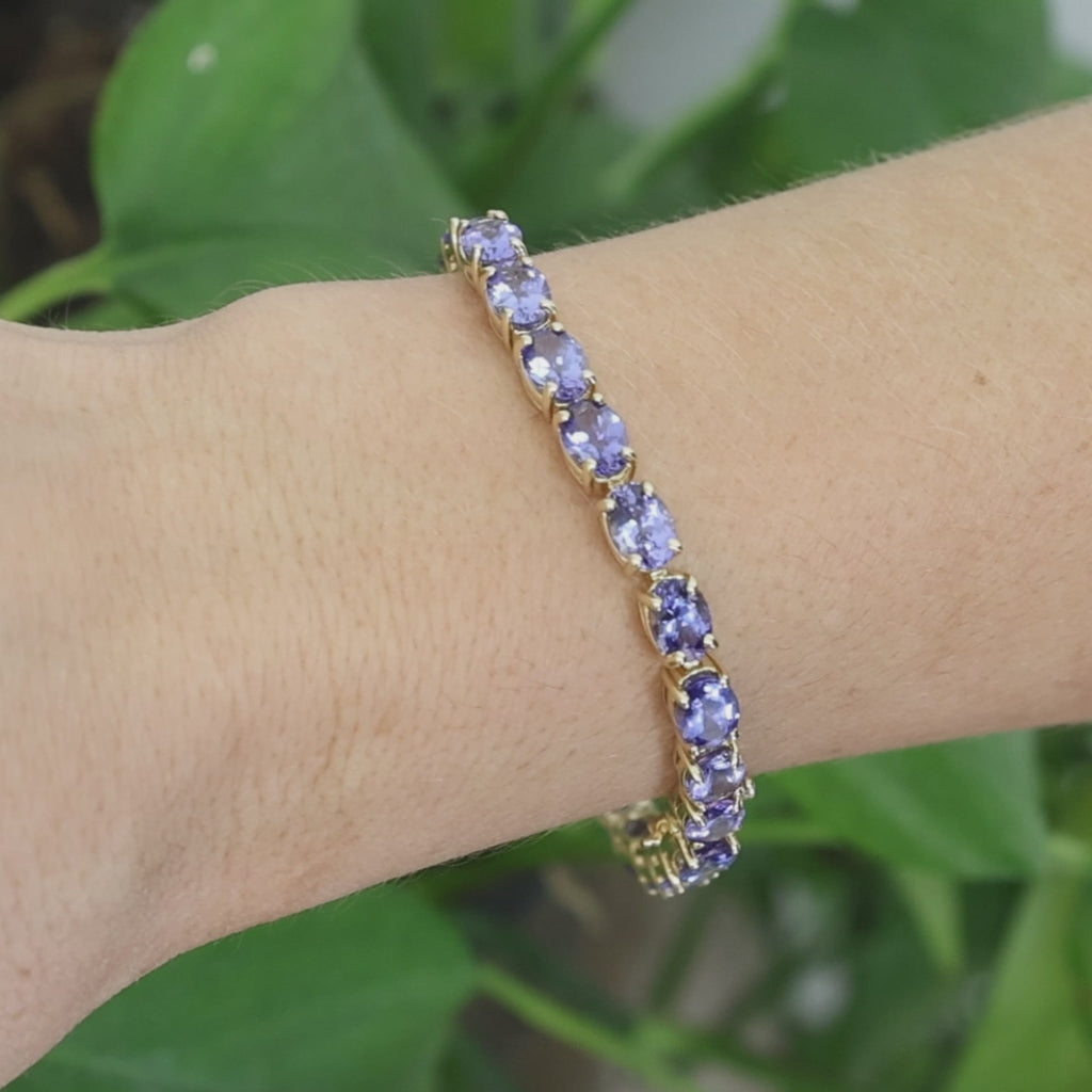 Natural Tanzanite Tennis Bracelet 14K Yellow Gold 23.09 CTW Oval 7"