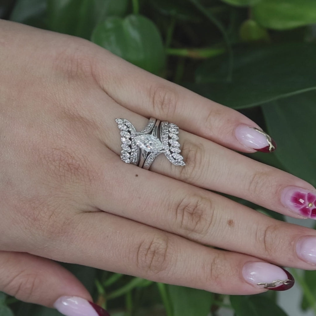 Marquise Solitaire Diamond Engagement Ring With Jacket 14K Gold 2.15 TW Size 6.5