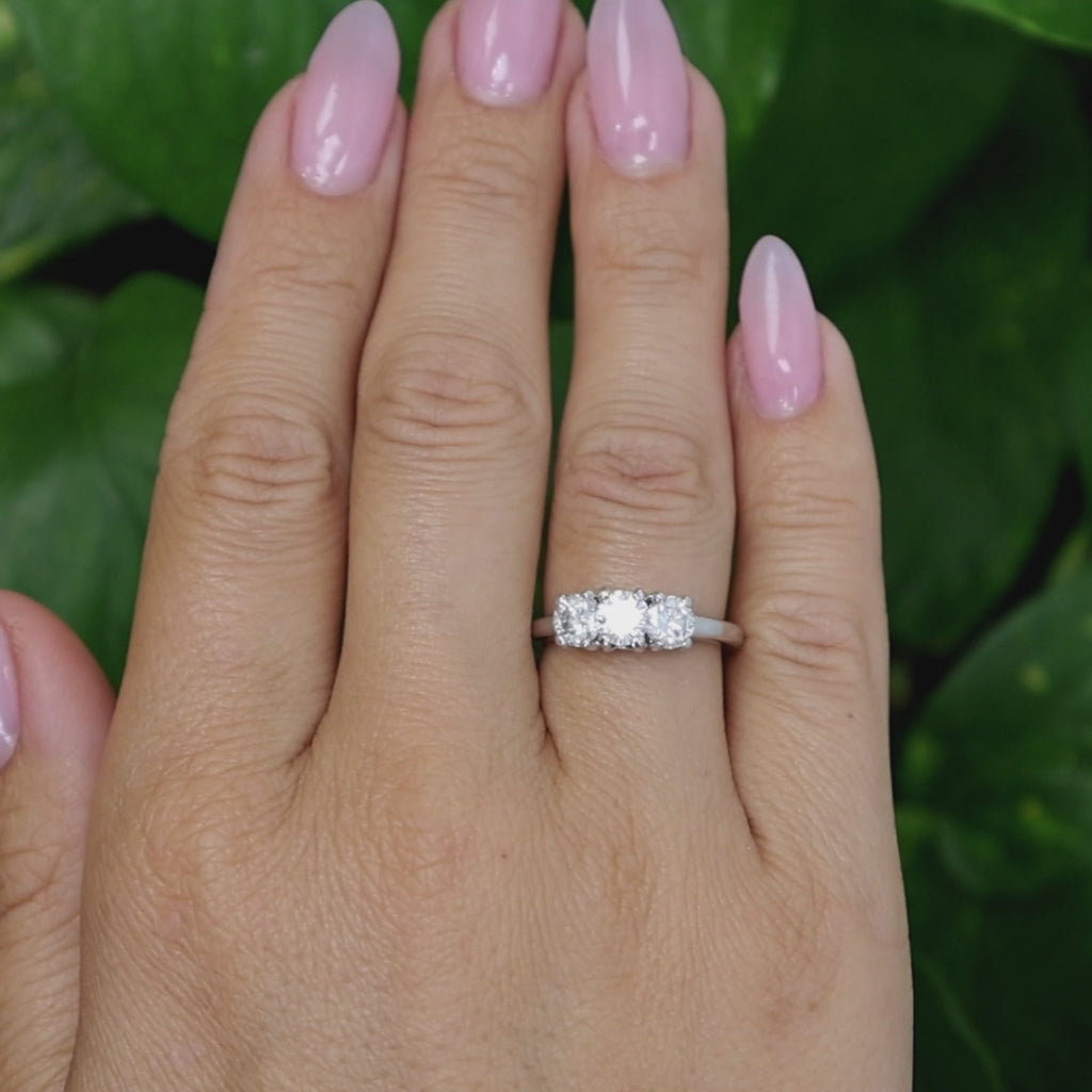 1.60CTW Natural Diamond 3 Stone Engagement Ring 14K White Gold Platinum Head
