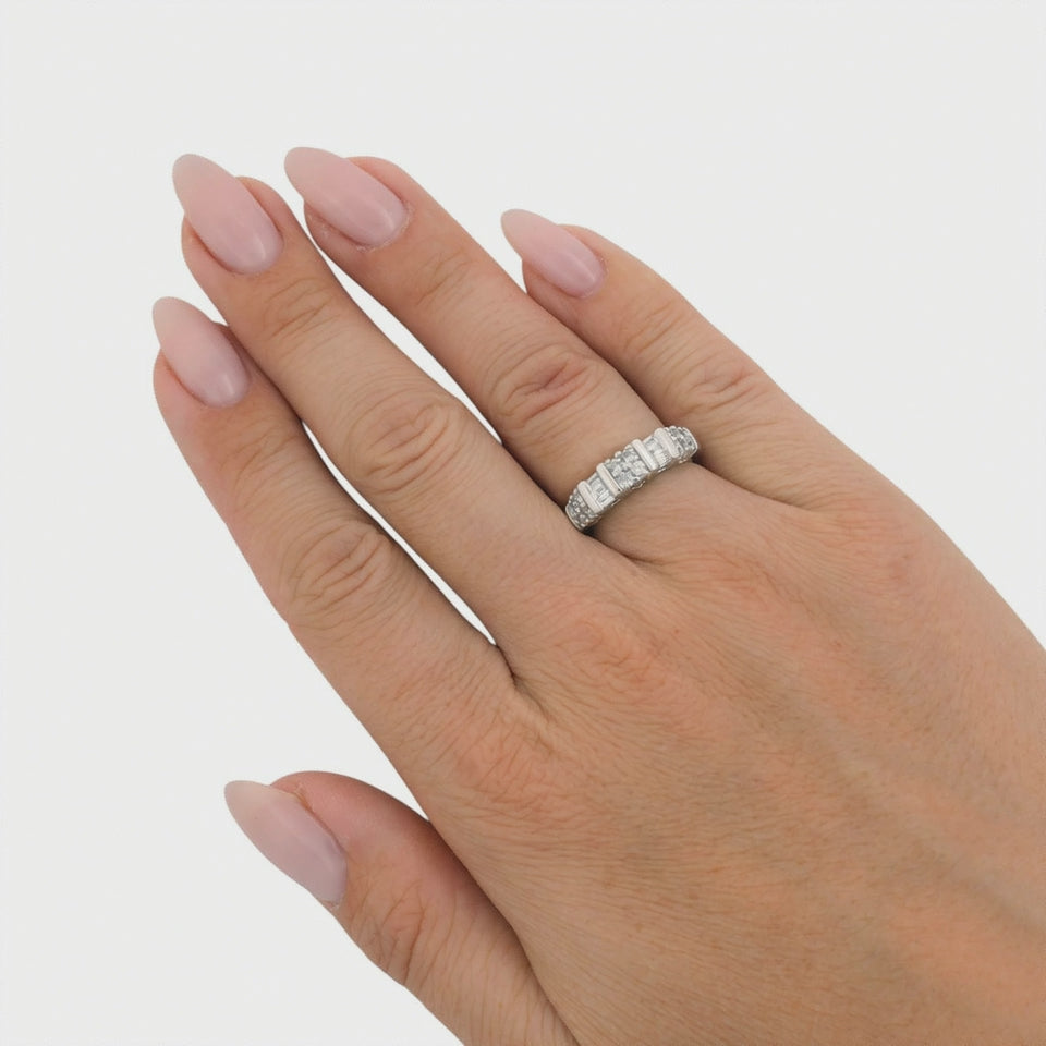Natural Diamond Round Baguette Band Ring 14K White Gold 0.50 CTW Size 5.5
