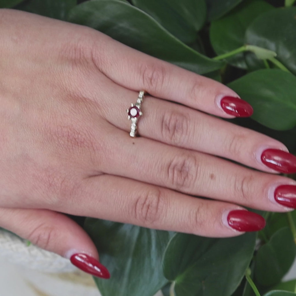 Ruby Solitaire Diamond Accent Ring 9K Yellow Gold 0.63 CTW Size 6.75 Estate