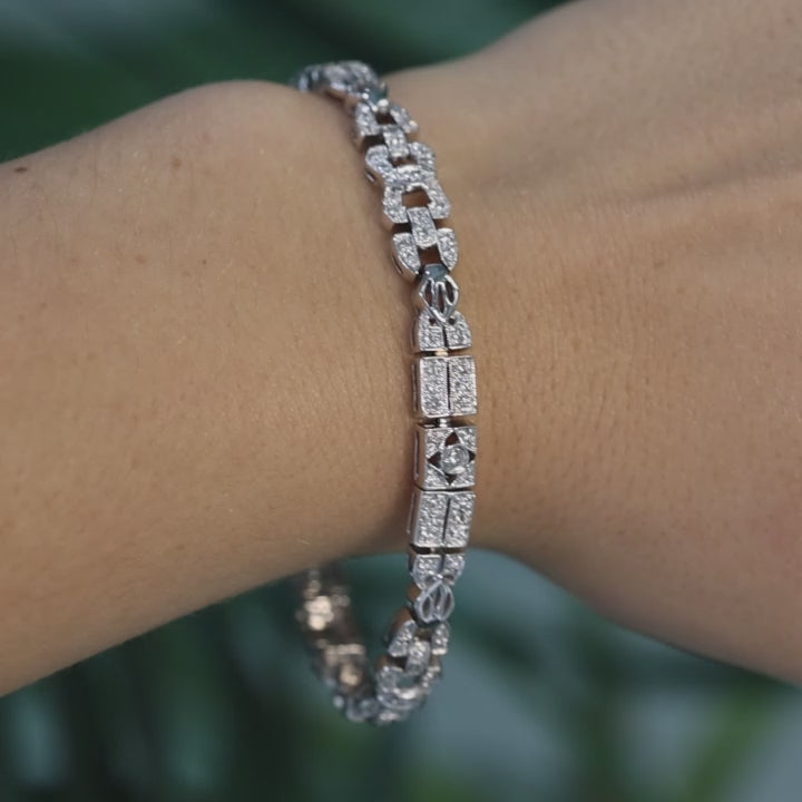 Art Deco 2.50 TW Diamond Filigree Bracelet 18K White Gold Ladies Estate 6.75"