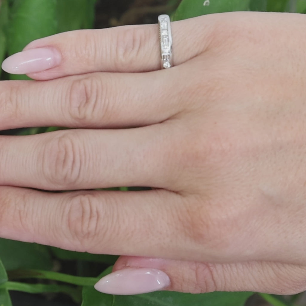 Tiffany & Co. Diamond Half Eternity Band Platinum 0.66 CTW Round Baguette Sz 4.5
