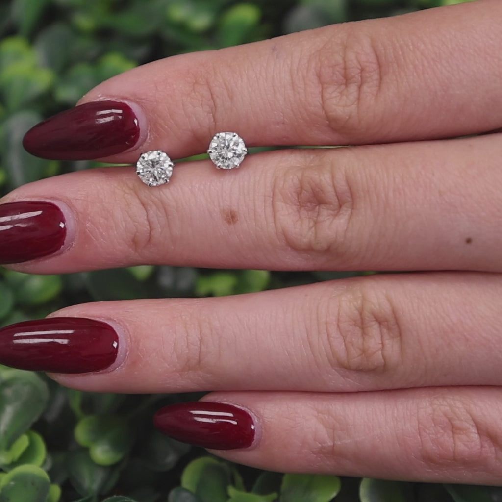 1.20 TW Round Diamond Stud Earrings 14K White Gold Screw Backs Unisex Estate