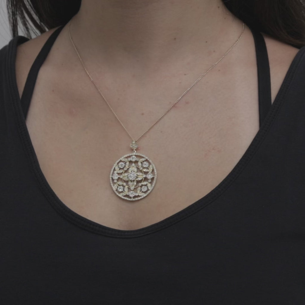 EFFY 14K Yellow Gold 2.40tw Diamond Floral Filigree Pendant 2.40 TW 1.75" Large