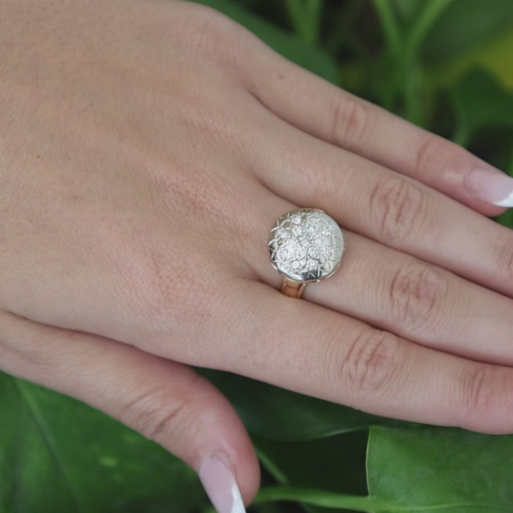 Estate 14K Two-Tone Gold Diamond Cluster Starburst Dome Ring 0.50ctw Size 5.25