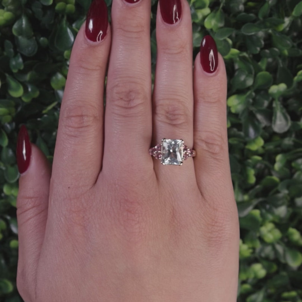 Aquamarine Pink Tourmaline Gemstone Statement Ring 14K Yellow Gold 3.72 CTW SZ 7