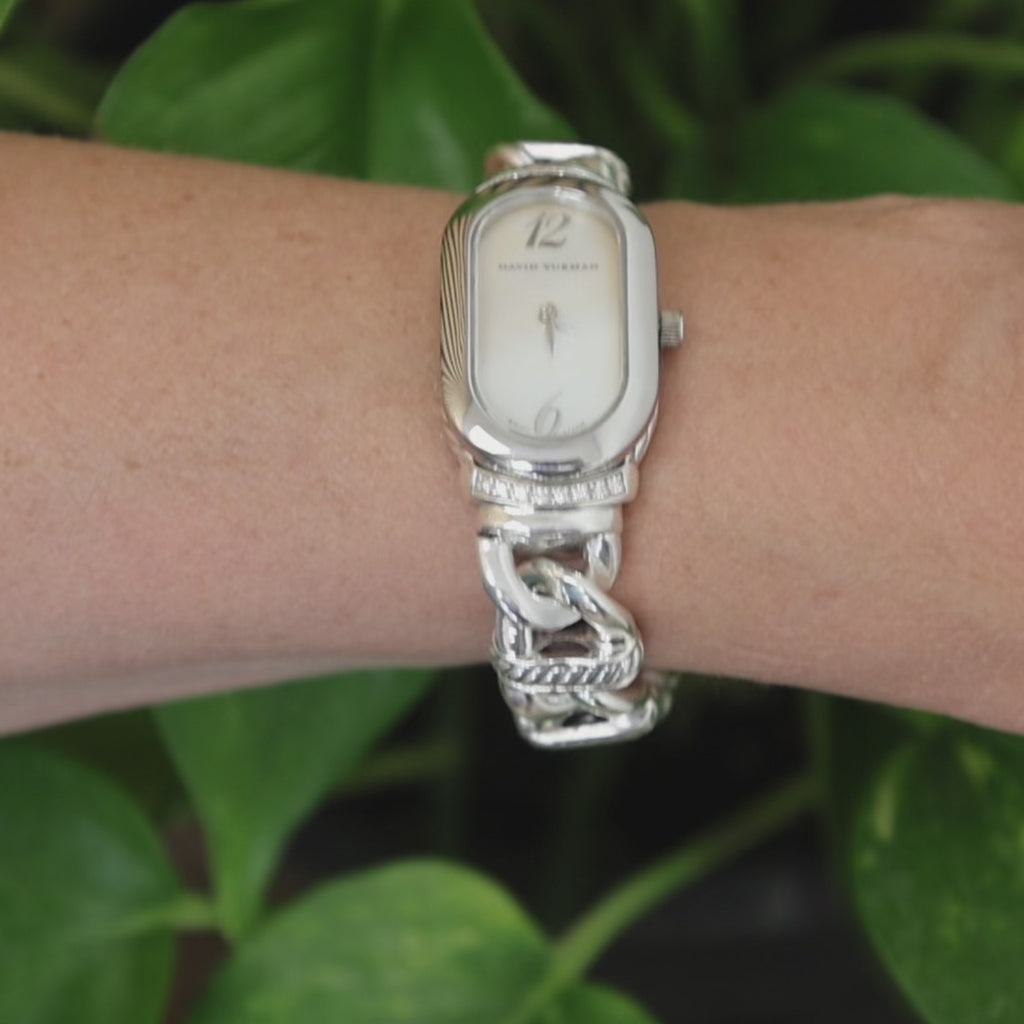 David Yurman Madison Cable Link Watch Sterling Silver Diamond MOP Quartz 6.5"