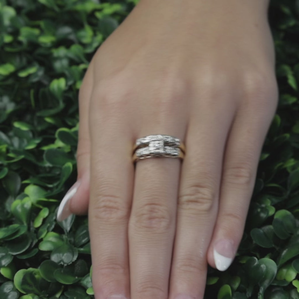 Vintage Diamond Wedding Ring Set With Accents 0.10 TW Two-Tone Gold Size 6.75-7