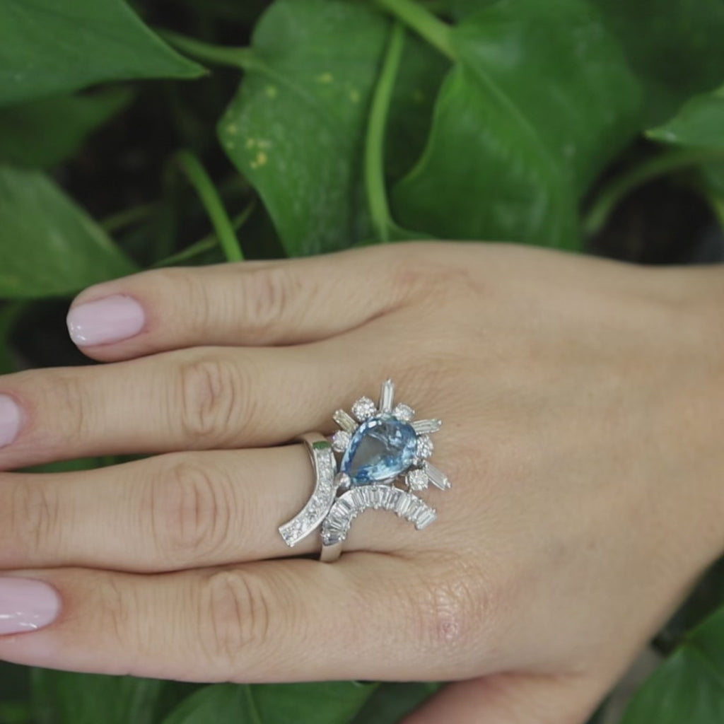 14K White Gold 4.80CT Aquamarine and 1.55CTW Diamond Cocktail Ring Size 9