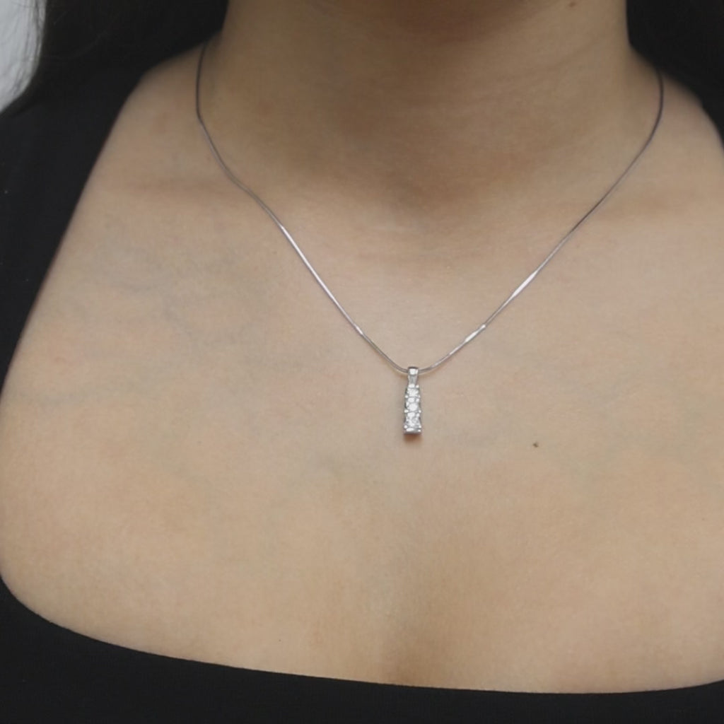 3-Stone Diamond Journey Pendant Snake Chain Necklace 14K White Gold 0.45 TW 18"