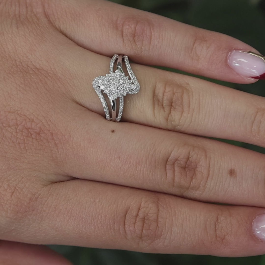 Cluster Diamond Floral Cocktail Ring 10K White Gold 0.75 TW Size 7 Ladies