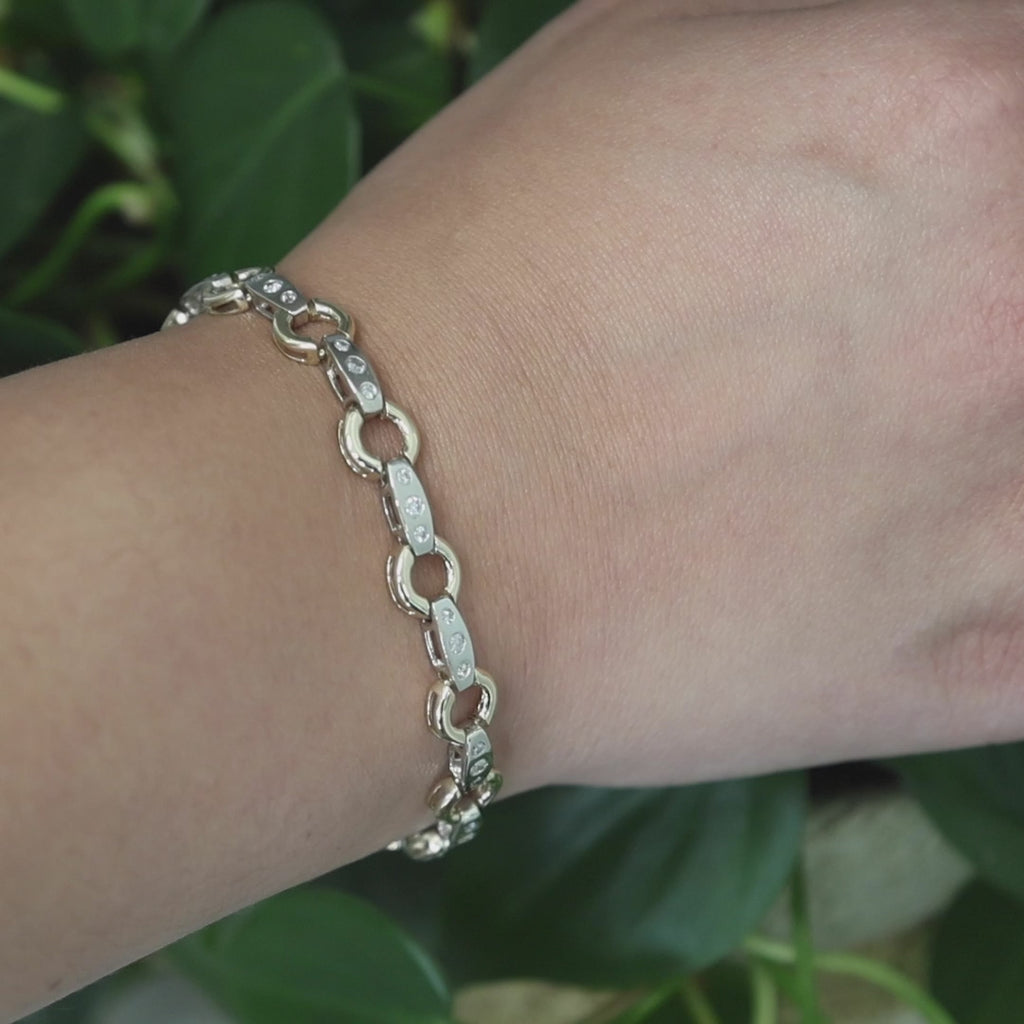 Diamond Circle Bar Station Bracelet 14K Two-Tone Gold 1.00 CTW 7.5" Estate