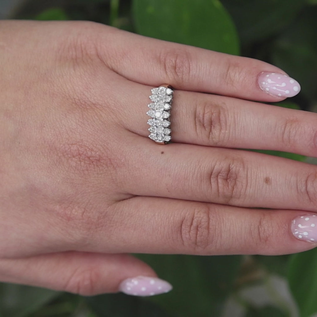 3-Row Diamond Dome Ring 10K Gold 1.00 TW Round Diamonds Size 7.25 Estate