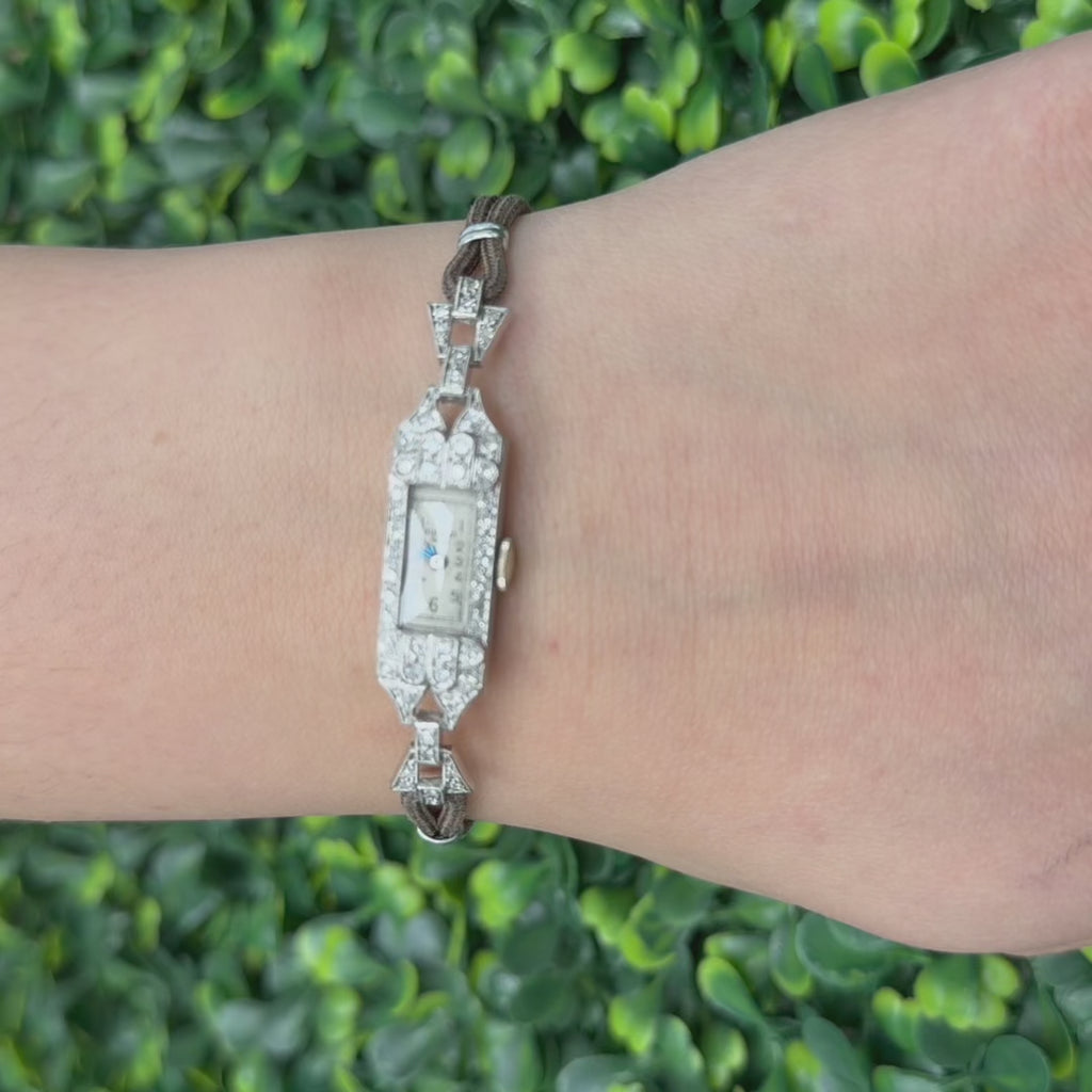 Vintage Bulova Women's Art Deco 1926 Watch Platinum Diamond Accents Manual Wind