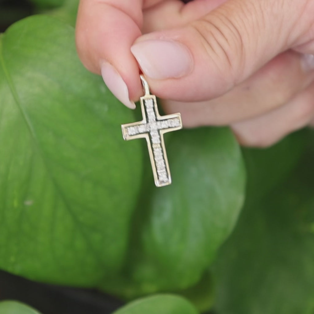 14K Two-Tone Gold 0.22CTW Diamond Open Cross Pendant